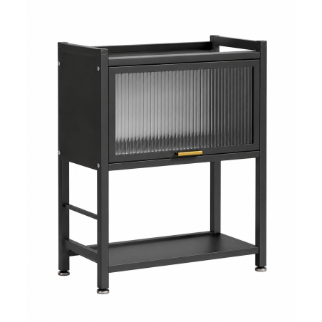 Meuble de rangement cuisine avec étagère et placard - Porte coulissante rainurée - 64 x 38 x 78.5 cm - Noir