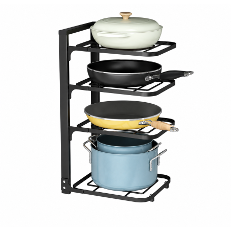 Range casseroles et poêles 4 niveaux - Support de rangement cuisine vertical - 27 x 23 x 52 cm - Noir