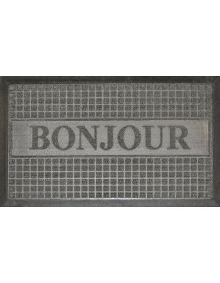 Tapis d'entrée rectangle - 40 x 75 cm - Bonjour- Gris