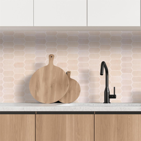 Lot de 12 Crédences Adhésives Souples Hexagone Beige 30,5 x 30,5 cm - 1,12 m² - Effet Carrelage