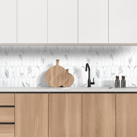 Lot de 12 Crédences Adhésives Rigides Hexagone Marbre Blanc 32,5 x 32,5 cm - 1,27 m²