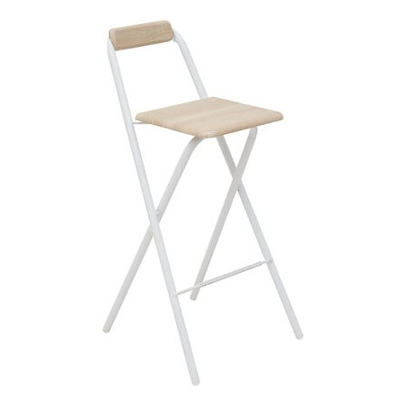 Chaise de Bar Pliable en Métal Blanc et Assise effet chêne