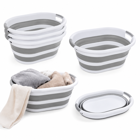 Lot de 4 corbeilles à linge pliables rétractables 21 L - Blanc et gris - 53,5 x 38,5 x 24 cm