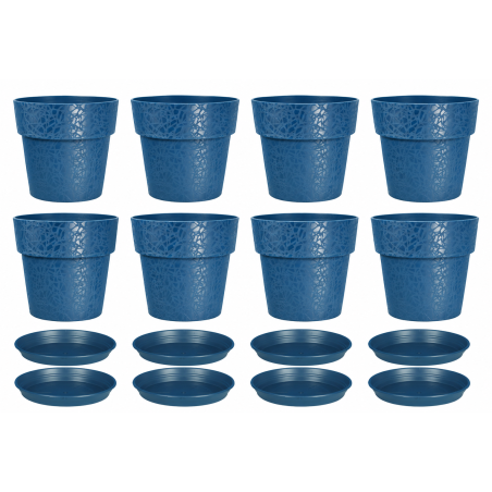Lot de 8 pots de fleurs 18cm Fabriqués en France + Soucoupes assorties - Bleu