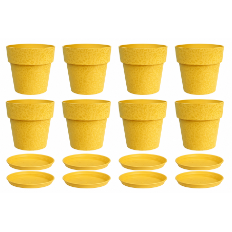 Lot de 8 pots de fleurs 18cm Fabriqués en France + Soucoupes assorties - Jaune