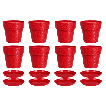Lot de 8 pots de fleurs 18cm Fabriqués en France + Soucoupes assorties - Rouge