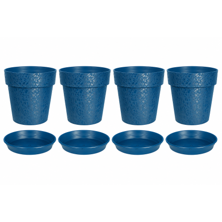 Lot de 4 pots de fleurs 28cm Fabriqués en France + Soucoupes assorties - Bleu