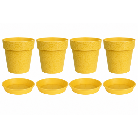 Lot de 4 pots de fleurs 28cm Fabriqués en France + Soucoupes assorties - Jaune