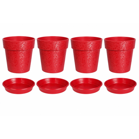 Lot de 4 pots de fleurs 28cm Fabriqués en France + Soucoupes assorties - Rouge
