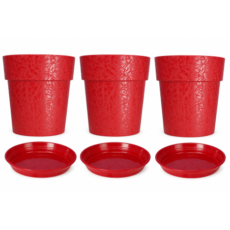 Lot de 3 pots de fleurs 38cm Fabriqués en France + Soucoupes assorties - Rouge