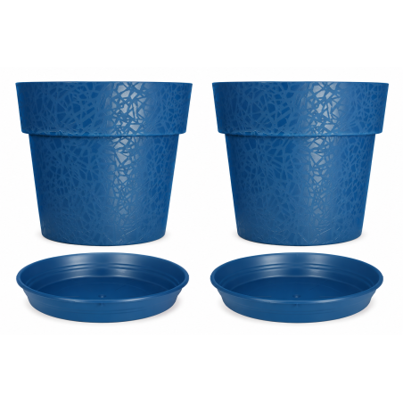 Lot de 2 pots de fleurs 48cm Fabriqués en France + Soucoupes assorties - Bleu