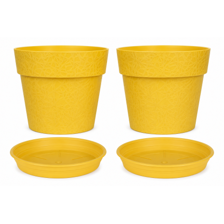 Lot de 2 pots de fleurs 48cm Fabriqués en France + Soucoupes assorties - Jaune