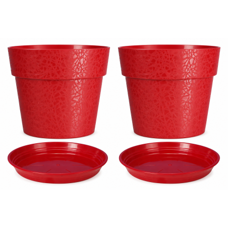 Lot de 2 pots de fleurs 48cm Fabriqués en France + Soucoupes assorties - Rouge