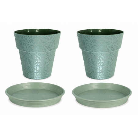 Lot de 2 pots de fleurs 48cm Fabriqués en France + Soucoupes assorties - Vert argile