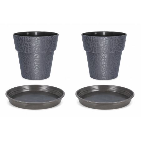 Lot de 2 pots de fleurs 48cm Fabriqués en France + Soucoupes assorties - Gris