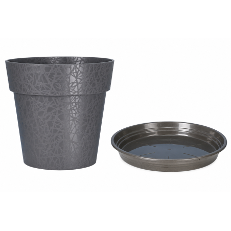 Pot de fleurs design + Soucoupe assortie - Rond D 58cm 90L - Gris - Fabrication Française