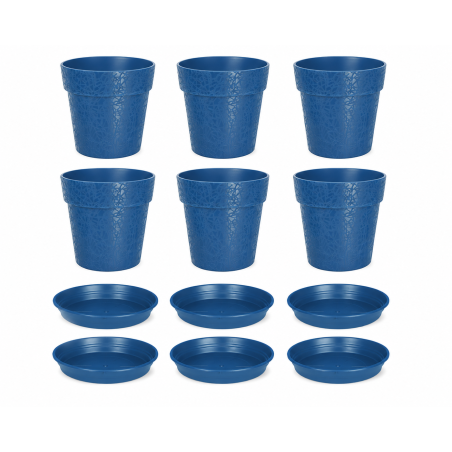 Lot de 6 pots de fleurs 22cm Fabriqués en France + Soucoupes assorties - Bleu