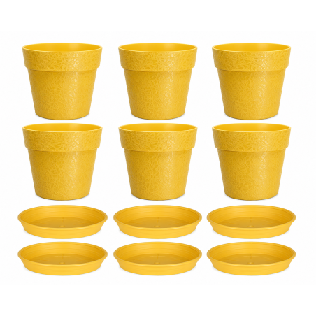 Lot de 6 pots de fleurs 22cm Fabriqués en France + Soucoupes assorties - Jaune