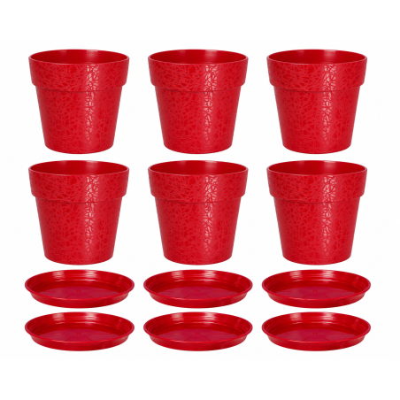 Lot de 6 pots de fleurs 22cm Fabriqués en France + Soucoupes assorties - Rouge