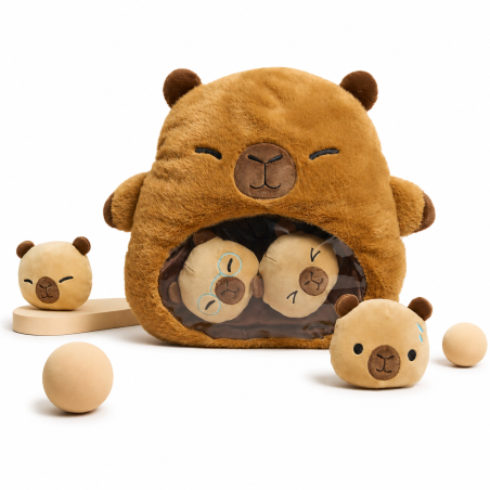 Peluche Maman Bébé Capybara 35 cm  Douce Peluche avec 4 Bébés - Sac à pyjama