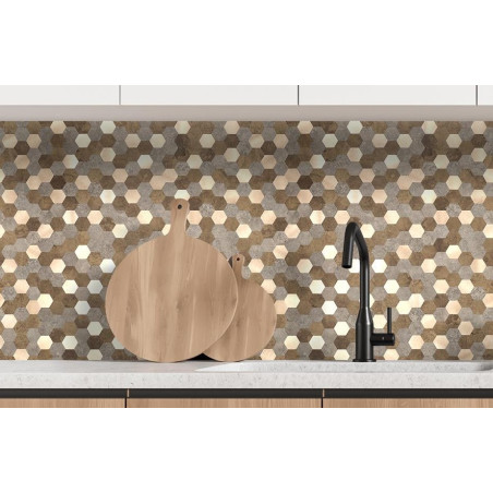 Lot de 12 Crédences Adhésives Rigides Mosaïque Hexagonale Bronze 32,2 x 30,2 cm - 1,17 m²