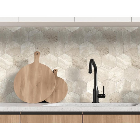 Lot de 12 Crédences Adhésives Rigides Hexagone Travertin 33 x 27,5 cm - 1,09 m²