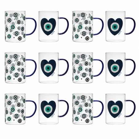 Lot de 12 Mugs en Verre Louxor 30 cl - Motif il Porte-Bonheur