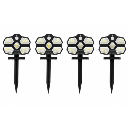 Lot de 4 Lampes LED Solaires à pied amovible avec Détecteur de Mouvement Éclairage Extérieur Automatique