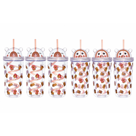 Lot de 6 Gobelets de Transport Capybara avec Paille Twist 40 cl
