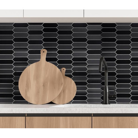 Lot de 12 Crédences Adhésives Rigides Hexagone Marbre Noir 32,5 x 32,5 cm - 1,27 m²