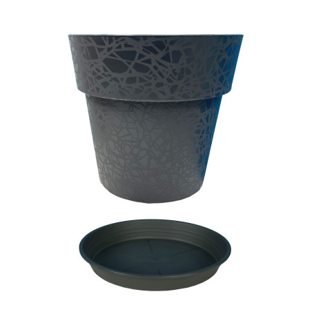 Pot de fleurs design + Soucoupe assortie - Rond D 58cm 90L - Noir - Fabrication Française