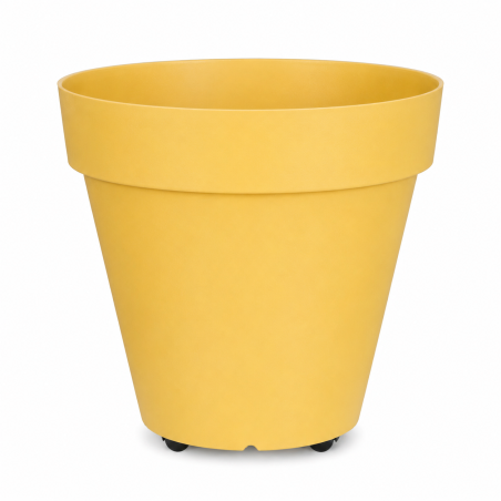 Pot de fleurs 83L Fabriqué en France + Support roulant invisible - 59cm - Jaune