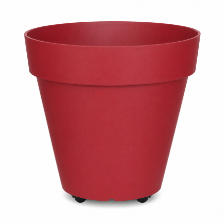Pot de fleurs 83L Fabriqué en France + Support roulant invisible - 59cm - Rouge