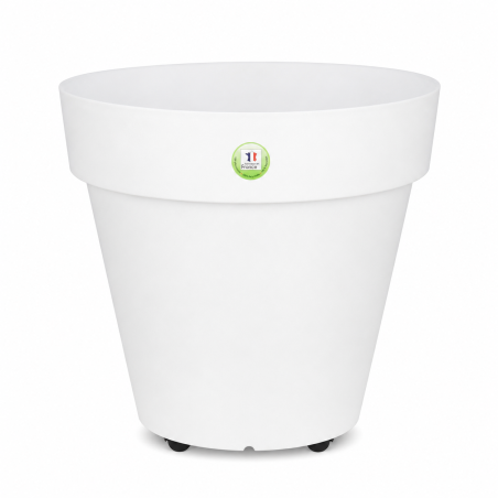 Pot de fleurs 83L Fabriqué en France + Support roulant invisible - 59cm - Blanc