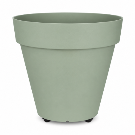Pot de fleurs 290L Fabriqué en France + Support roulant invisible - 88,5cm - Vert argile
