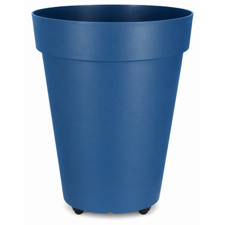 Pot de fleurs 71L Fabriqué en France + Support roulant invisible - 49cm - Bleu
