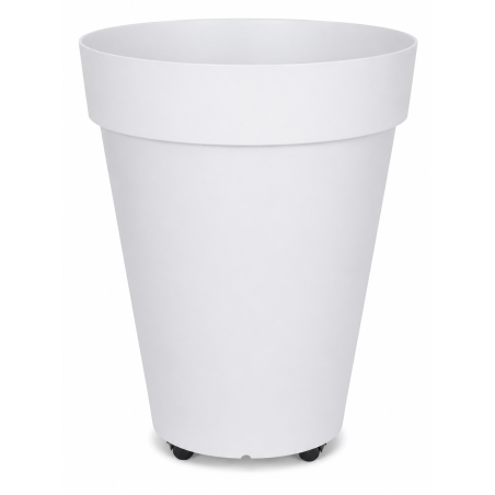 Pot de fleurs 71L Fabriqué en France + Support roulant invisible - 49cm - Blanc