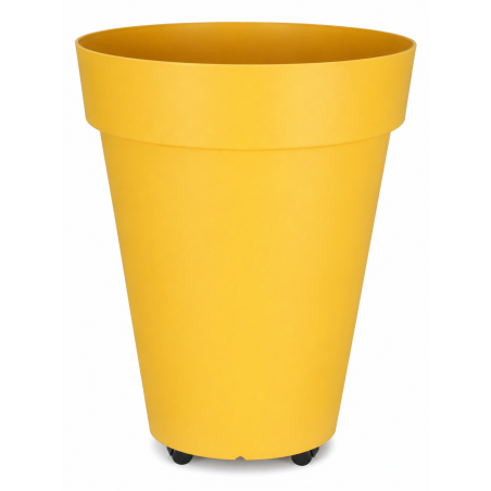 Pot de fleurs 37L Fabriqué en France + Support roulant invisible - 39cm - Jaune