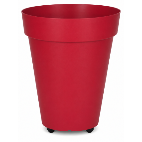 Pot de fleurs 37L Fabriqué en France + Support roulant invisible - 39cm - Rouge