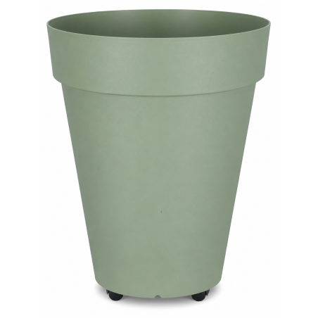 Pot de fleurs 71L Fabriqué en France + Support roulant invisible - 49cm - Vert argile