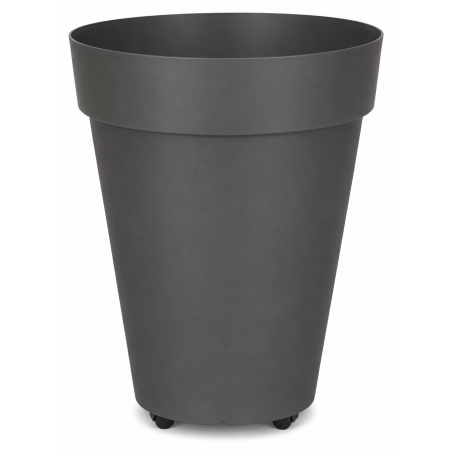 Pot de fleurs 71L Fabriqué en France + Support roulant invisible - 49cm - Gris