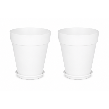 Lot de 2 pots de fleurs 49cm Fabriqués en France + Soucoupes assorties - Blanc
