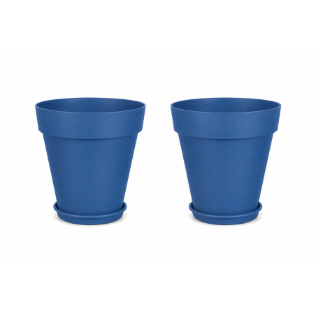 Lot de 2 pots de fleurs 49cm Fabriqués en France + Soucoupes assorties - Bleu
