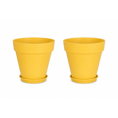 Lot de 2 pots de fleurs 49cm Fabriqués en France + Soucoupes assorties - Jaune