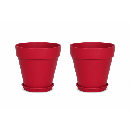 Lot de 2 pots de fleurs 49cm Fabriqués en France + Soucoupes assorties - Rouge