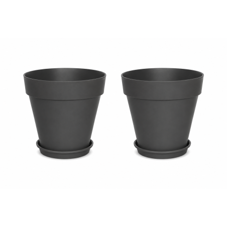 Lot de 2 pots de fleurs 49cm Fabriqués en France + Soucoupes assorties - Gris