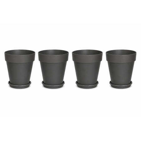 Lot de 4 pots de fleurs 29,5cm Fabriqués en France + Soucoupes assorties - Gris