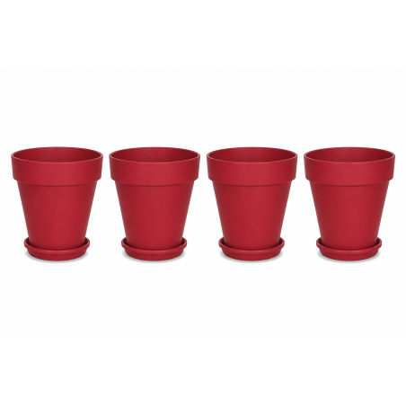 Lot de 4 pots de fleurs 29,5cm Fabriqués en France + Soucoupes assorties - Rouge