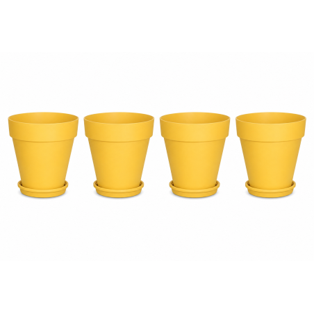 Lot de 4 pots de fleurs 29,5cm Fabriqués en France + Soucoupes assorties - Jaune