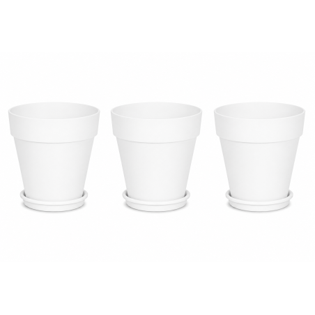 Lot de 3 pots de fleurs 39cm Fabriqués en France + Soucoupes assorties - Blanc